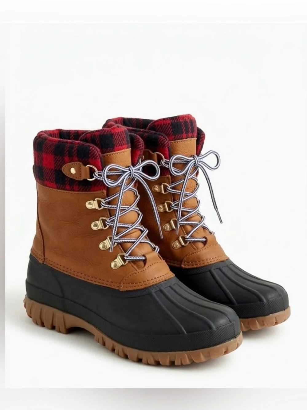 J. Crew Perfect Winter Leather Red Plaid Flannel Winter Duck Boots H1891 Size 8